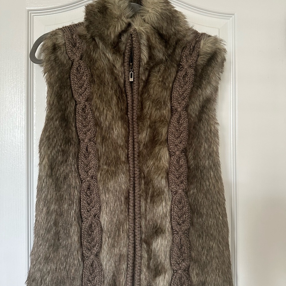 Faux Fur Vest with Cable Knit Detail